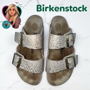 Birkenstock Arizona Microfiber‎ Unisex Slide M6/W8 Shiny Python Eggshell Sandals